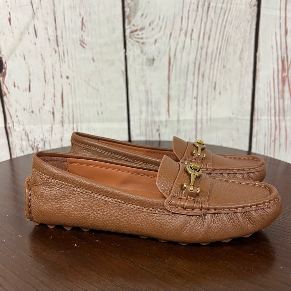 COACH CROSBY DIVER Brown Grainy Leather Loafers with Brass Gold Accent 6.5B NIB - Picture 10 of 11
